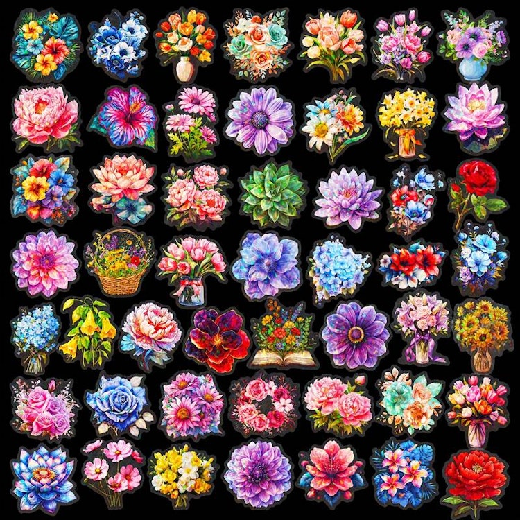 Klistermärken - Holografiska blommor/fjärilar - 25 st