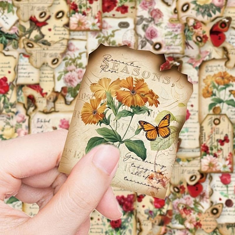 Klistermärken - Brev med blommor/brända kanter - 25 st