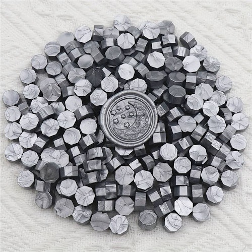 Oktagonala vaxpärlor, silver - 50st