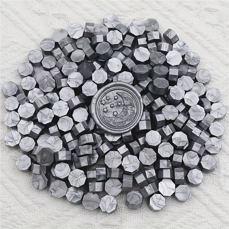 Oktagonala vaxpärlor, silver - 50st