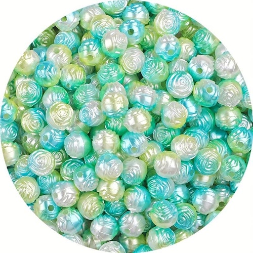 Rosenpärla, 8mm, gradient grön/blå/gul - 50st