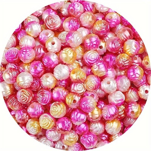Rosenpärla, 8mm, gradient gul/rosa/röd - 50st