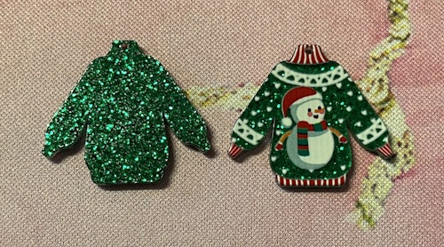Jultröja, snögubbe, grön - 3,6x3,2 cm