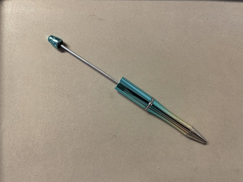 Pärlbar penna med extra stift - metallic - turkos/gul