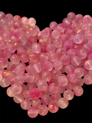 Frostad glas med guldpulver, 8mm, rosa - 50st