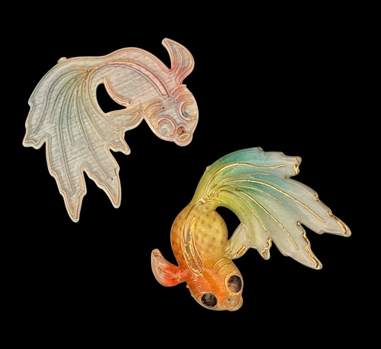 Koi-fisk, orange-gul-grön