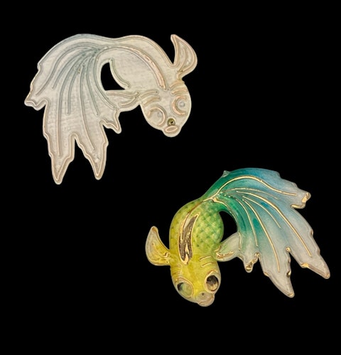 Koi-fisk, gul-grön-blå