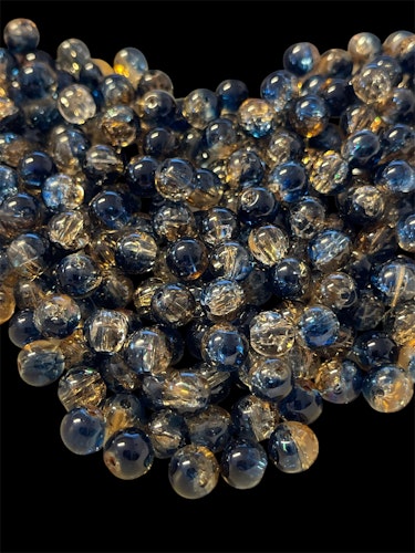 Sprucken glaspärla, 8mm, gul/blå - 50st