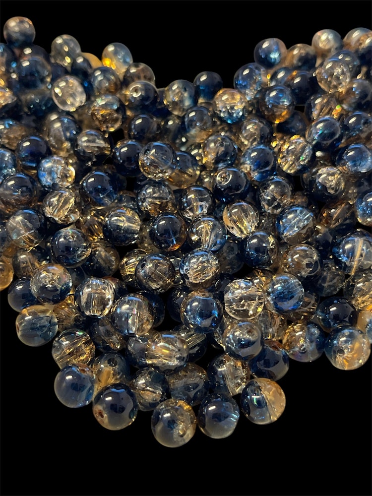 Sprucken glaspärla, 8mm, gul/blå - 50st