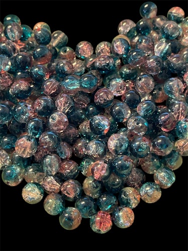 Sprucken glaspärla, 8mm,röd/blå - 50st