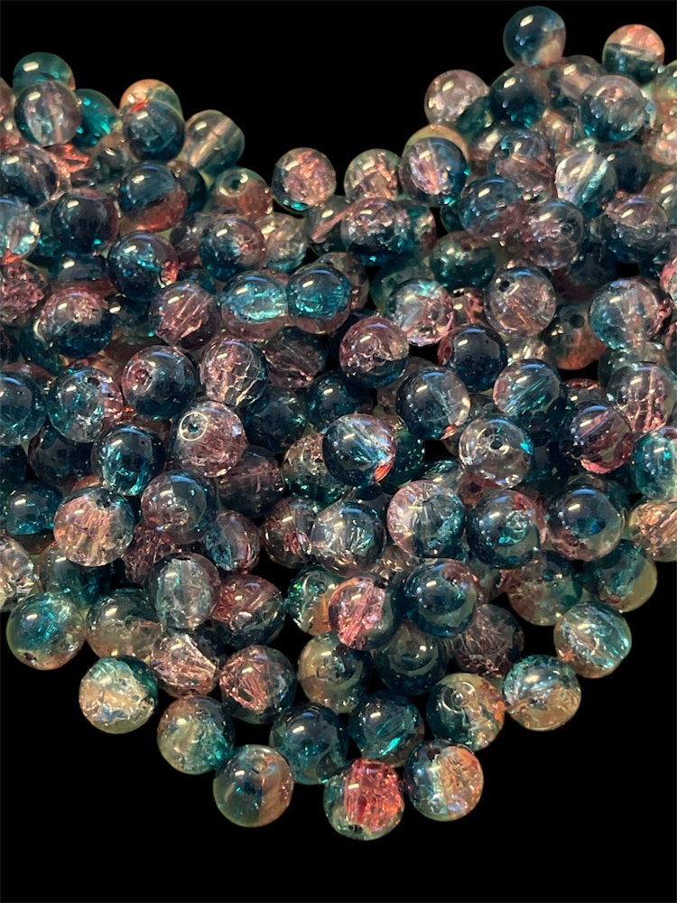 Sprucken glaspärla, 8mm,röd/blå - 50st