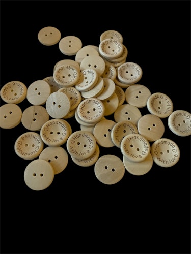 Träknappar "Handmade with love" , 2,5cm - 10st