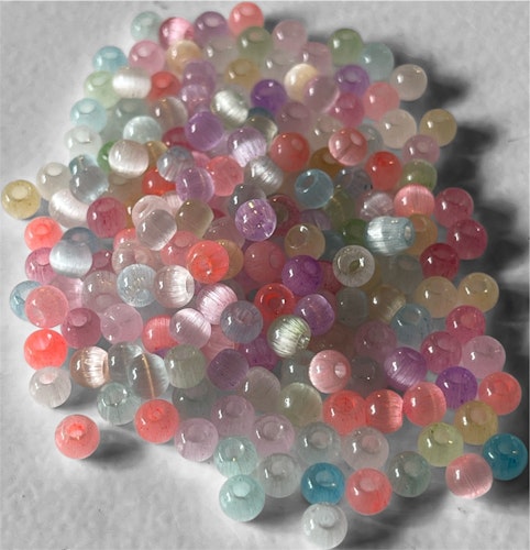 Glaspärla, cat-eye, mix, 4mm - 100st