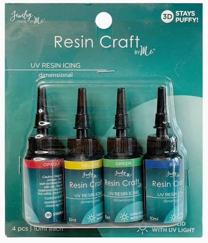 UV-resin, icing, 4pack - blå, gul, röd, grön - 10ml