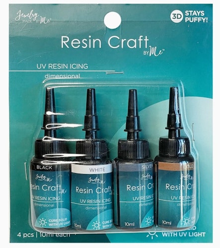 UV-resin, icing, 4pack - svart, vit, guld, silver - 10ml