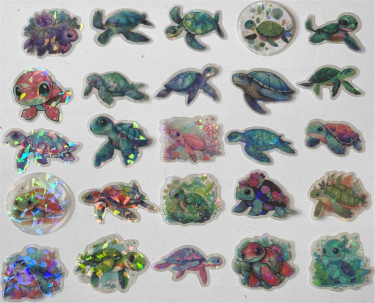 Klistermärken - Holografiska sköldpaddor - 25st