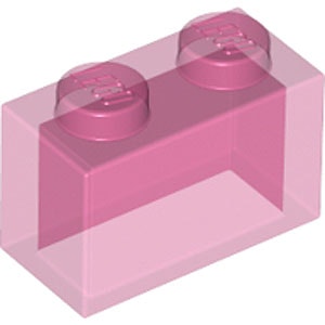 Brick 1 x 2 with no Pin (Transparent Dark Pink)