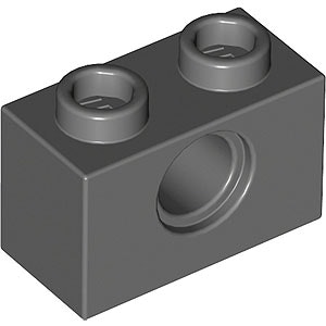 Technic Brick 1 x 2 Ø4.9 (Dark Stone Gray)