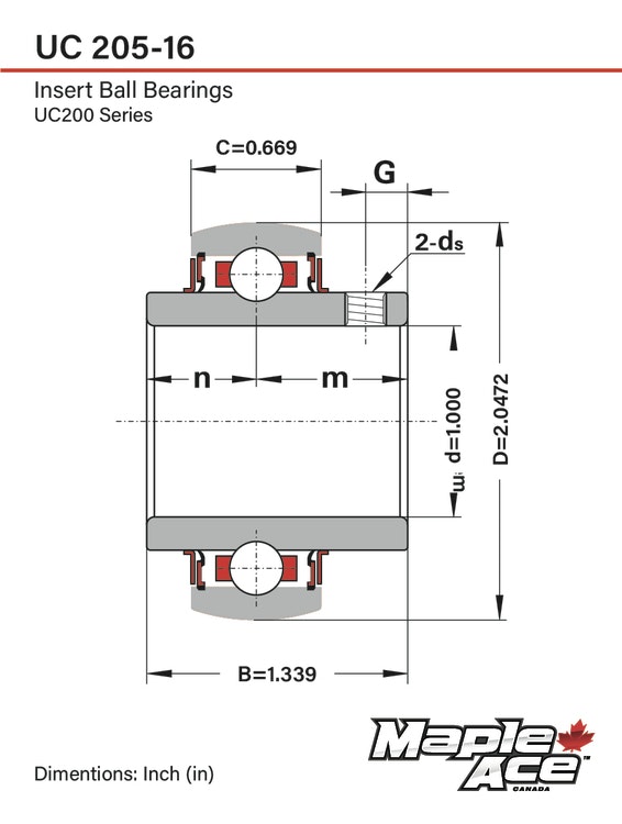 UC205-16 Go-Kart Racing AXLE Insatslager 1" med låsskruv och öppning för omsmörjning