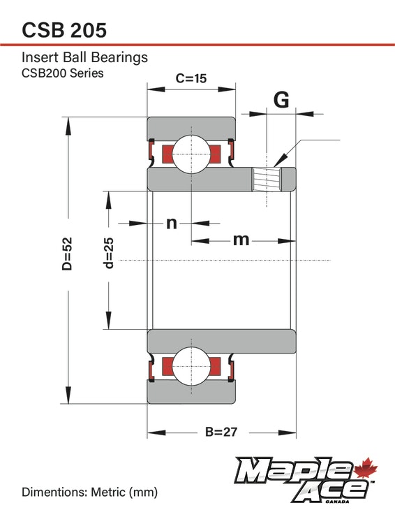 CSB205 25mm Insatslager med låsskruv