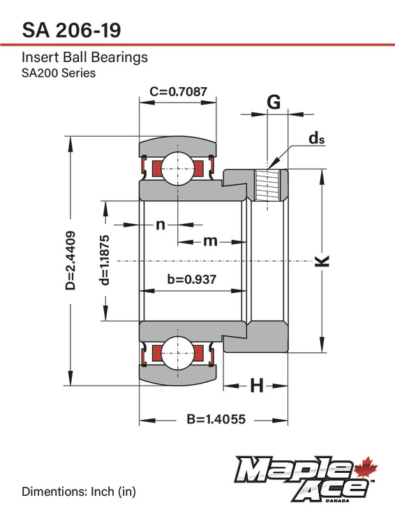 SA206-19 G Insatslager 1-3/16" med excentrisk låsning och smörjöppning