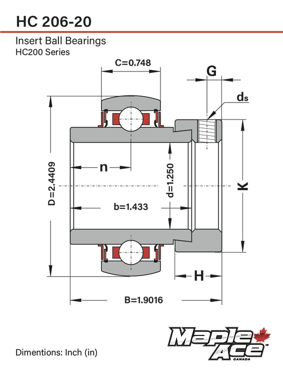 HC206-20 G Insatslager 1-1/4" med excentrisk låsning och smörjöppning