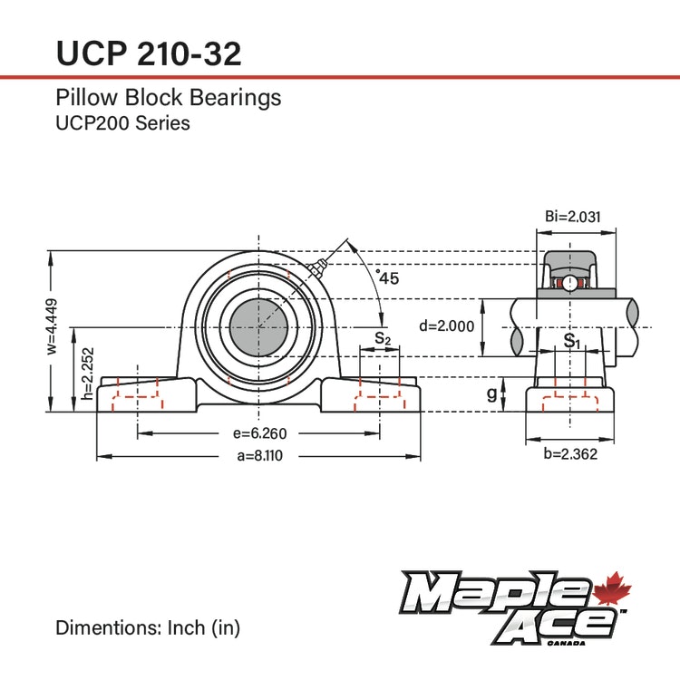 UCP210-32 Stålagerenhet 2" 2-fästbultar