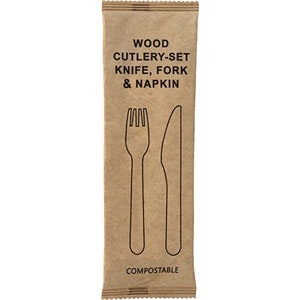 Bestickpåse kniv, gaffel, servett (trä) 500st - Onlinebutiken
