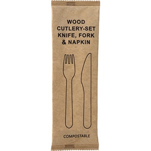 Bestickpåse kniv, gaffel, servett (trä) 500st
