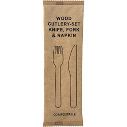 Bestickpåse kniv, gaffel, servett (trä) 500st