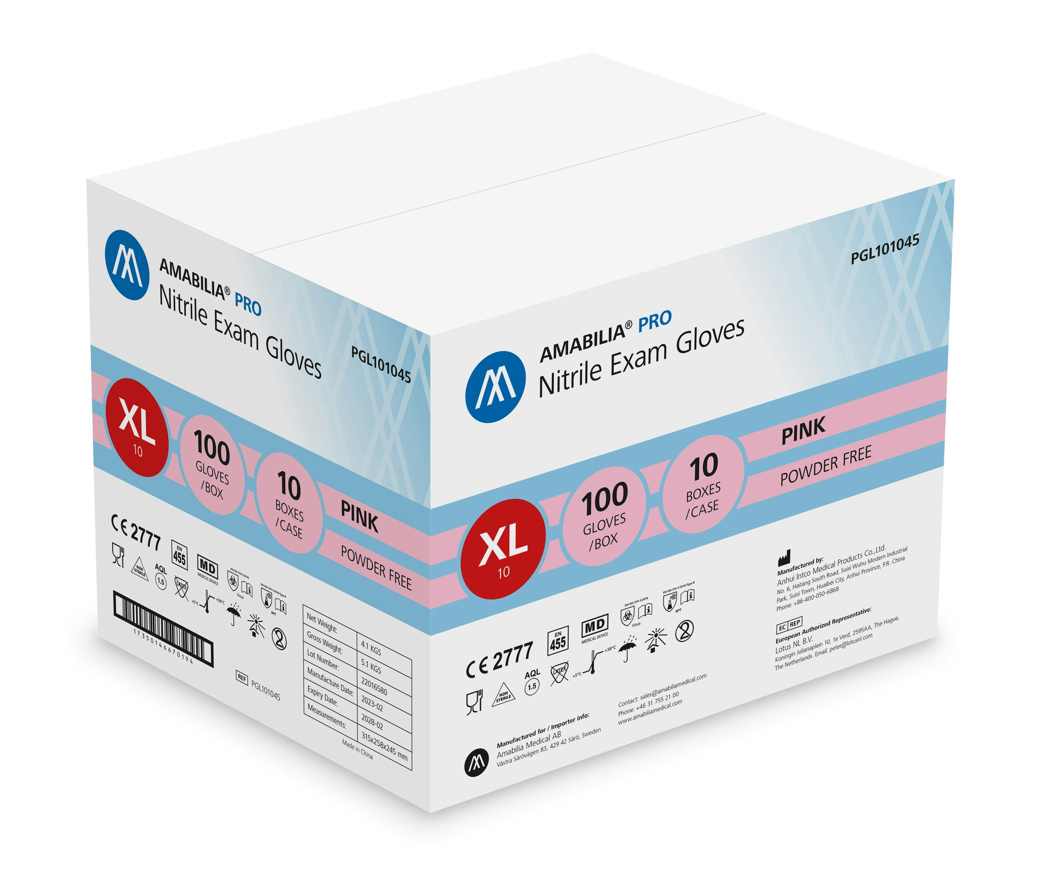 Nitrilhandskar Rosa XL 100st Amabilia Pro
