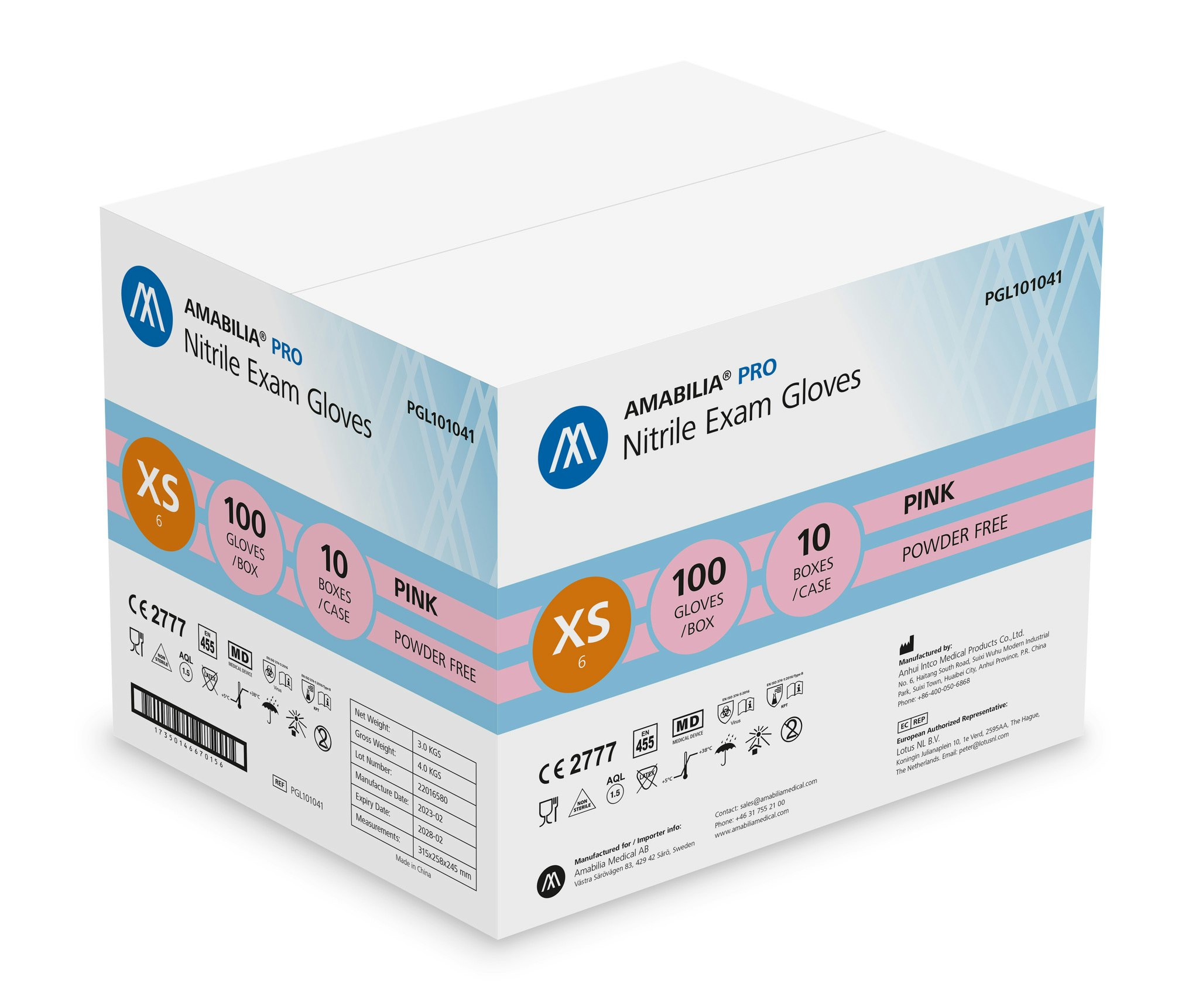 Nitrilhandskar Rosa XS 100st Amabilia Pro