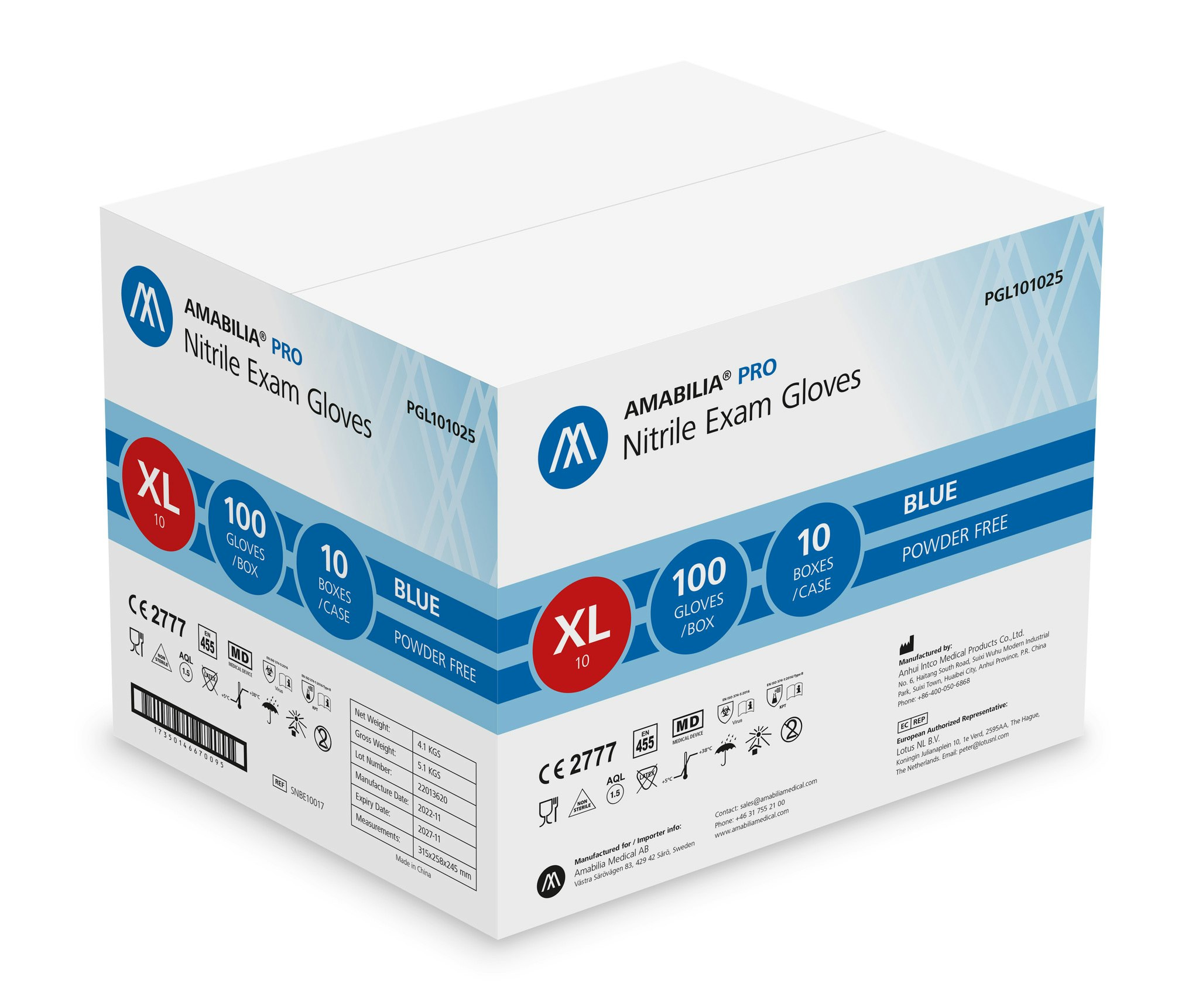 Nitrilhandskar Blå XL 100st Amabilia Pro