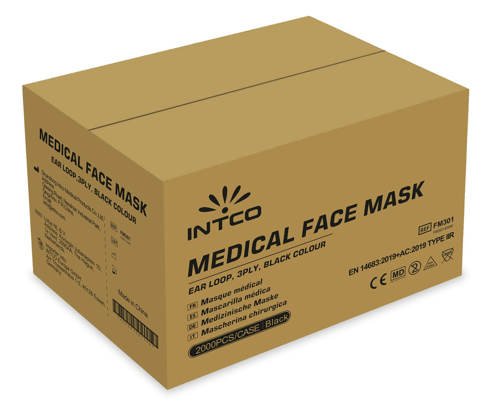 Munskydd,Type IIR, Intco, Svart 50st