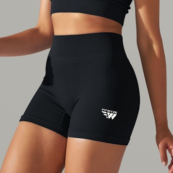 Fitwyze Black Ribbed Seamless Shorts