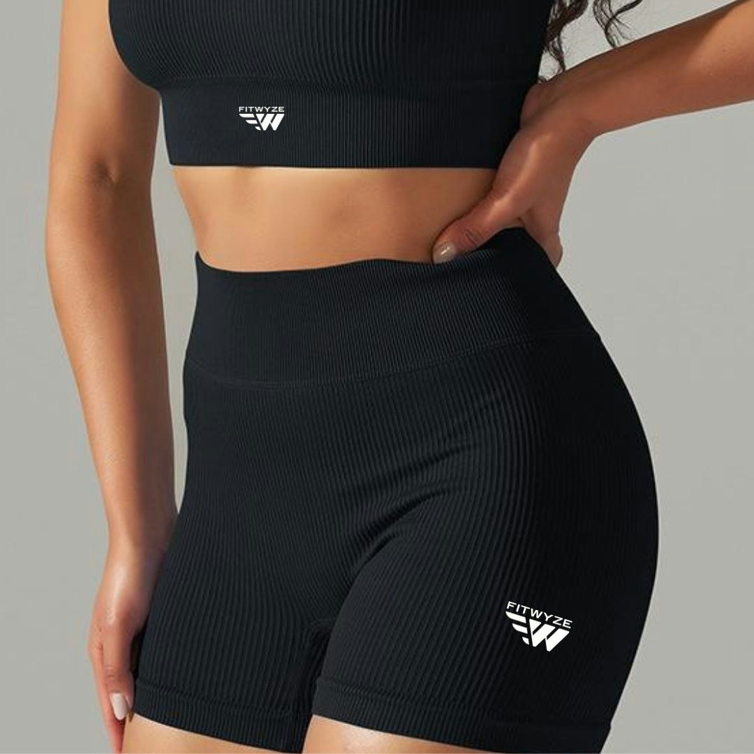 Fitwyze Black Ribbed Seamless Shorts