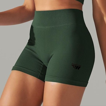 Fitwyze Olive Green Ribbed Seamless Shorts