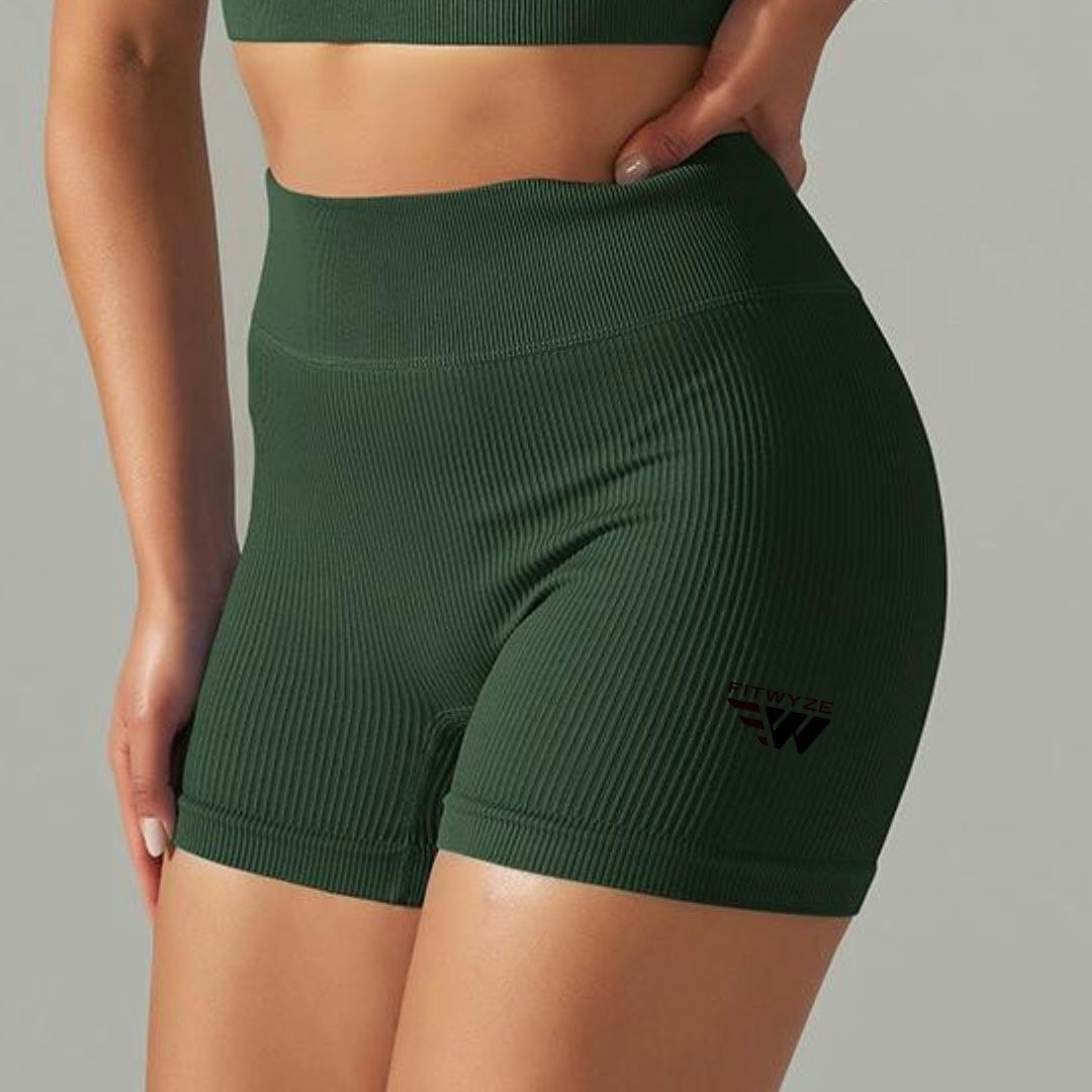 Fitwyze Olive Green Ribbed Seamless Shorts