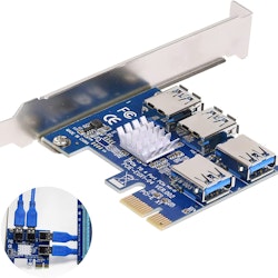 PCIe Splitter Adapter kort, 1 PCIe till 4 PCIe USB