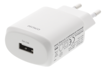 Vegglader 1x USB-A, 2.4A, 100V / 240V Hvit