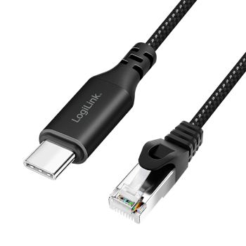 USB 3.2 Type-C Nettverkskabel, C/M til RJ45/M, 1 Gbps, aktiv, svart/grå, 1.5m