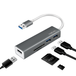 Logilink USB 3.0, 3-port hub med kortleser *
