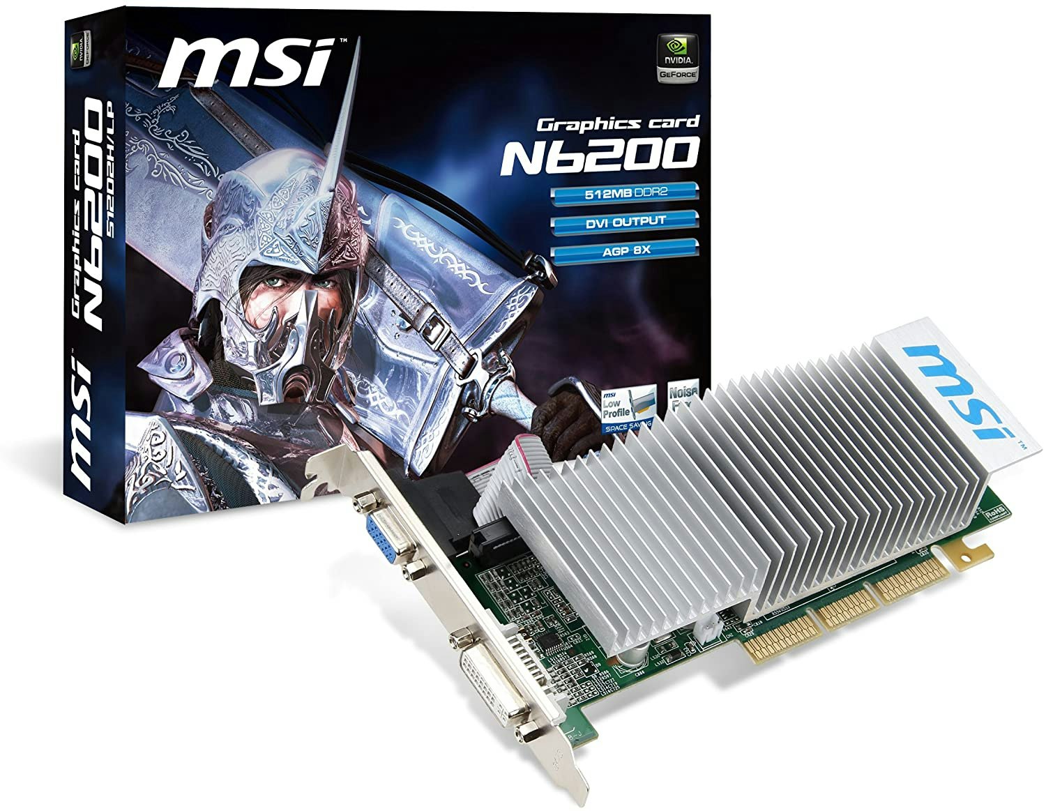 MSI V809-444R NVIDIA GeForce N6200-512D2H/LP Graphics Card AGP / 512 MB / GDDR2 / DVI-I / VGA / 1 GPU