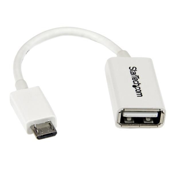 STARTECH 5in White Micro USB to USB OTG Host Adapter M/F - Micro USB Male to USB A Female On-The-Go Host Cable Adapter - White/Black