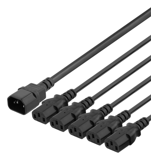 DELTACO IEC C14 to 5x IEC C13 Power cable, 1m, 10A/250V, Y-Splitter, black