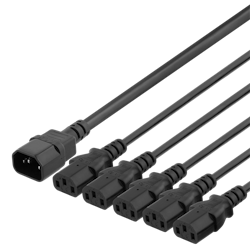 DELTACO IEC C14 to 5x IEC C13 Power cable, 1m, 10A/250V, Y-Splitter, black