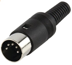 DIN connector with 5-pins, male 180°. Male DIN plug.