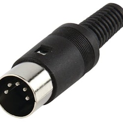 DIN connector with 5-pins, male 180°. Male DIN plug.