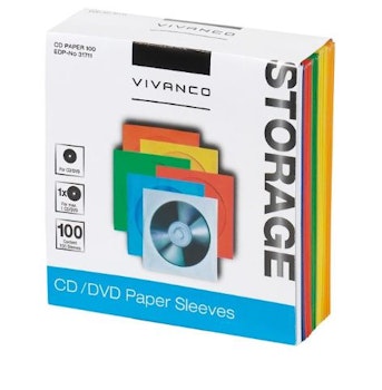 CD PAPER 100 PAPIRLOMMER TIL CD/DVD, 100STK PAKKE, 6 FORSKJELLIGE FARGER