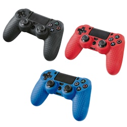 (PAKKE) HAMA PS4 Håndkontrollsbeskyttelse 3st, Svart Rød Blå i Silikon